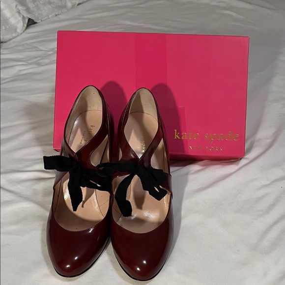kate spade Shoes - Kate Spade Burgundy Heels with Black Bow
